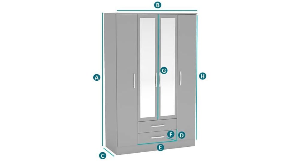 Lynx Grey 4 Door 2 Drawer Wardrobe Sketch